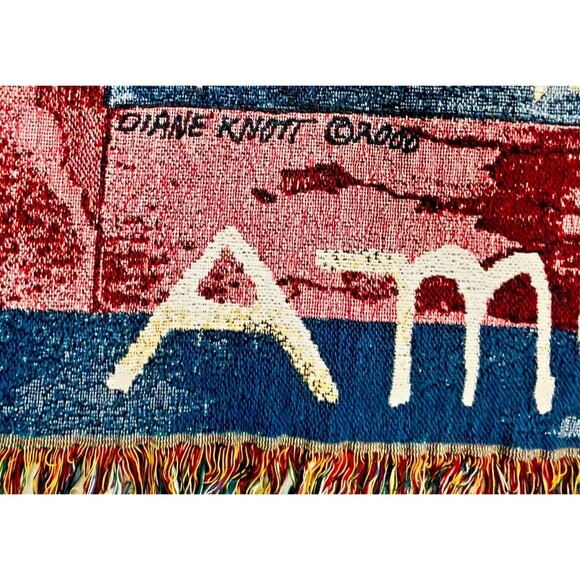 VTG Tapestry American Flag throw Lap Blanket Patriotic Fringed 70in x 50in - Picture 9 of 12